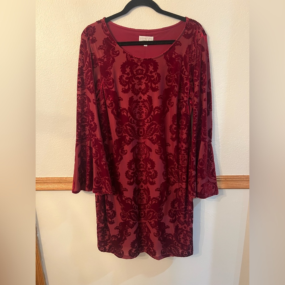 Signature by Robbie Bee Burgundy/Red Bell Sleeve Dress